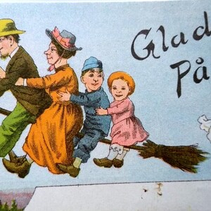 Carte postale de sorcière de Pâques Fantasy Glad Pask mari femme enfants voler sur un balai Suède cadeau unique