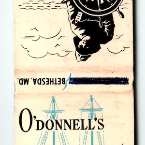 O&#39;Donnell&#39;s Sea Grills Restaurant Bethesda MD Matchbook Cover 1940s Sea Captain