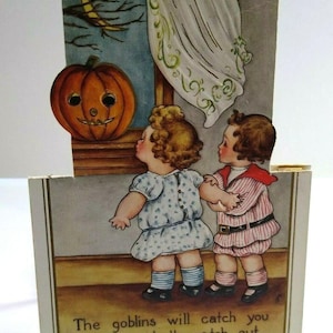 Carte postale d'Halloween découpée Whitney pour enfants debout, croissant de lune JOL, cadeau unique original