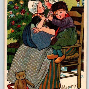 Weihnachtspostkarte Ernest Nister Serie 1990 Familie Von Weihnachtsbaum Bärenschlitten 1911 Einzigartiges Geschenk