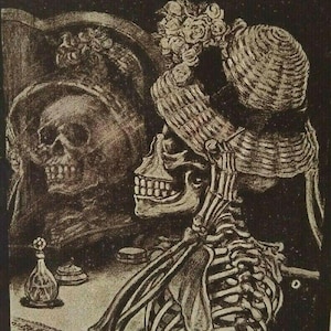 Carte postale Halloween Ullman Fantasy Skeleton Lady Dressing Mirror 1909 Series 2547 Cadeau unique