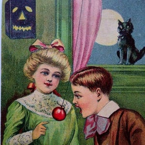 Carte postale antique Halloween passe-temps rare Chat noir lune noir JOL Ser. 6510 Cadeau unique