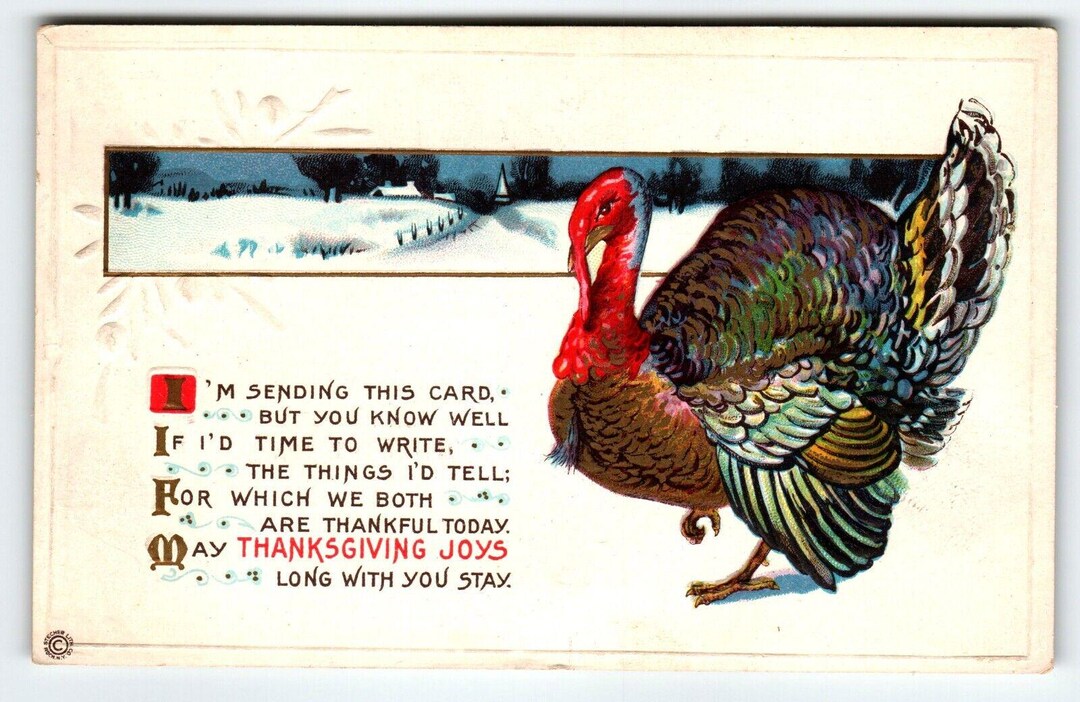 Thanksgiving Joys Postcard Turkey Greetings Stecher Series 70F Vintage ...