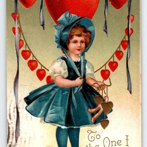 To The One I Love Greetings Postkarte Unsignierte Ellen Clapsaddle Girl Hearts 1909 Postkarte