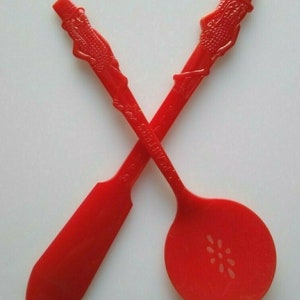 Mr Peanut Planters Nuts Red Spreader & Nut Spoon Original Plastic 1950s Vintage Gift For Mom