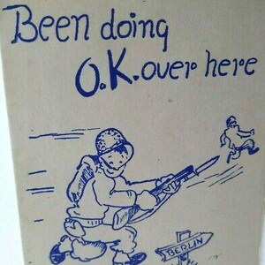 Wartime Easter Greeting Card 1944 Berlin Soldiers Weird Bunny Rabbit Humor WW2 Unique Gift