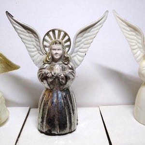 Weihnachtsengel Ornamente 3er Set Hartplastik Vintage Dekorationen Silber Farbe