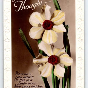 Ein Ostergedanke Postkarte Blumen geprägter Kunststoff Rand Echtfoto RPPC
