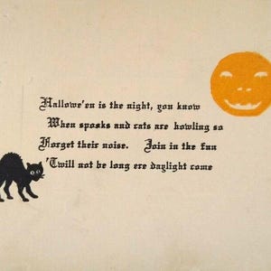 Carte postale d'Halloween JOL citrouille chat noir poème centre bordure en relief TRG inutilisé cadeau unique