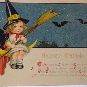 Halloween Fantasy Carte postale sorcière croissant de lune Gottschalk Dreyfuss & Davis 2696 Cadeau unique