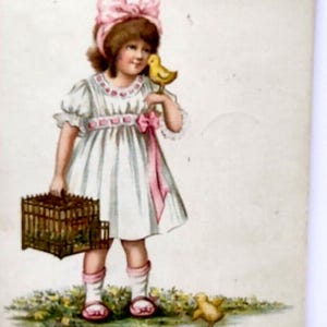 Easter Postcard Girl Baby Chicks Holding Cage Tuck 1915 Series 758 Vintage Unique Gift
