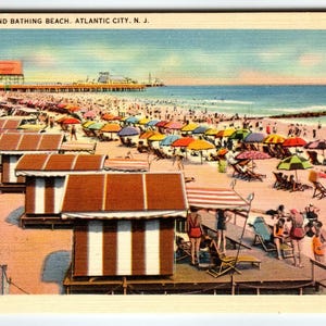 Carte postale Atlantic City New Jersey Baignade Plage Cabannas Linge de mer Tichnor