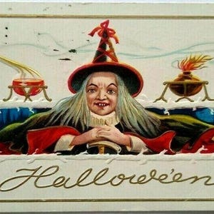 Antike Halloween Postkarte Hexenzaubertrank Labor H-24 Geprägt Original Einzigartiges Geschenk