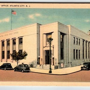 Carte postale Bureau de poste des États-Unis Atlantic City New Jersey Voitures anciennes Linge de maison vintage Tichnor Cadeau unique