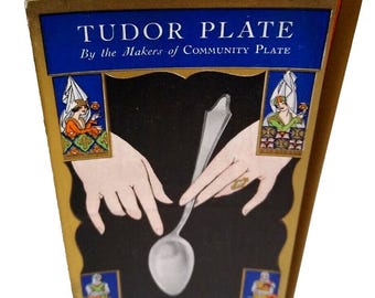 Plaque Tudor argenterie vintage Flyer Brochure dépliant publicitaire cuillère en argent des années 40, cadeau unique des années 40