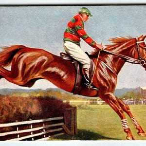 Carte postale Course d'obstacles avec un gagnant facile Raphael Tuck, cavalier de courses de chevaux 6670