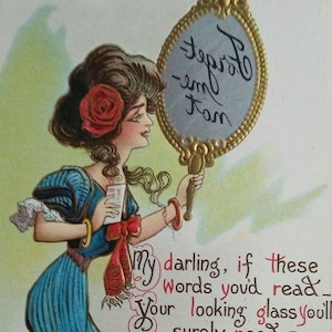 Victorian Postcard Witch Magic Hand Mirror Dwig Series 30 Forget Me Not Original Unique Gift
