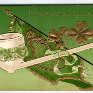 Carte postale de la Saint-Patrick, drapeau irlandais des années 1910, Shamrock, Winsch, Allemagne