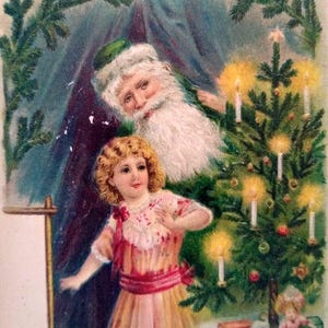 Santa Claus Christmas Postcard X-mas Tree Green Coat Victorian Germany B.W. 292 Unique Gift