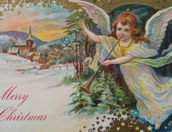 Vintage Christmas Postcard Angel Horn Original Kittanning PA | Etsy