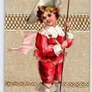 Saint Valentin Carte postale victorienne enfant botté chapeau coeur personnel drapeau Allemagne cadeau unique