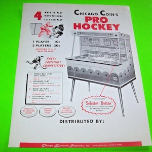 Chicago Coin Pro Hockey & Basketball Arcade Game Flyers 1961 Original NOS