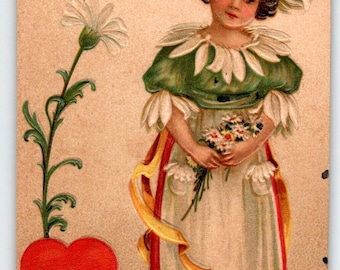 Romanze Postkarte Frauen In Blume Kleid Lilie Herz Geprägt 1908 Gemany