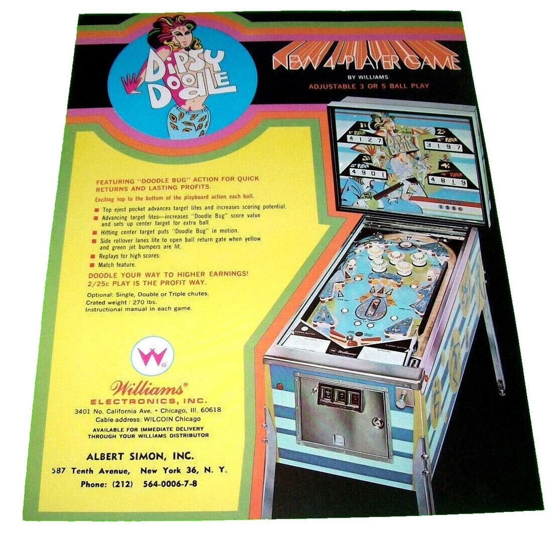 Dipsy Doodle Pinball Machine FLYER Original 1970 UNUSED Game Etsy