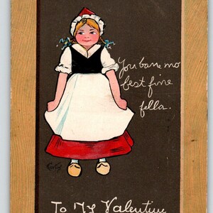 Carte postale Saint Valentin signée E. Curtis German Girl 1902 vintage salutations cadeau unique