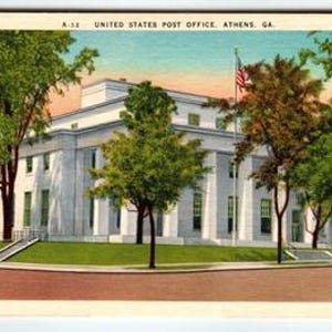 Vintage Linen Postcard United States Post Office Athens GA Georgia Marble