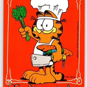 Carte postale hollandaise Garfield Le chat tigré Le Gourmet déguisé en chef Jim Davis 1978