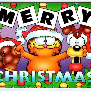 Garfield Katze Postkarte Merry Christmas Bär Hund Comic Art Jim Denim 1978 Ungebraucht
