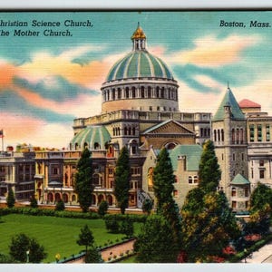 Christian Science Church Building Boston Massachusetts Carte postale en lin, cadeau unique, cadeau unique
