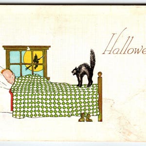 vintage Halloween carte postale sorcière chat noir lune rose de la perfection Fairman 6929 cadeau unique