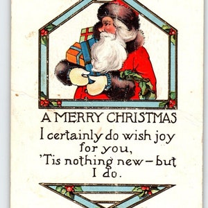 Santa Claus Christmas Postcard Jolly Ole Saint Nick Holding X-mas Gifts Embossed Unique Gift