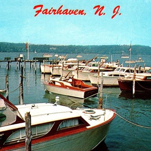 Fairhaven New Jersey Carte postale bateaux de pêche Yacht Works Shrewsbury River Chrome cadeau unique