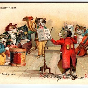 Louis Wain Dressed Cats Musiker Band Tula Fantasy Weihnachtspostkarte Tuck 8079