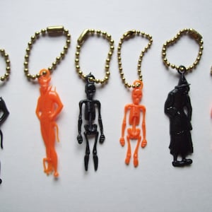 Halloween Vintage Charm Keychain Plastic Skeleton Devil and Witch Gothic  Spooky Gift Black and Orange Pick From List Unique Gift