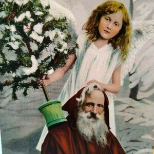 Victorian Santa Claus Angel Christmas Postcard Tuck 170 Original Antique Oilette Unique Gift