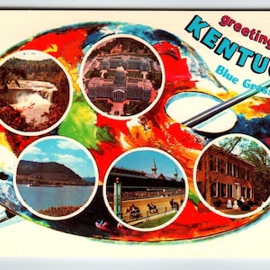 Carte postale Salutations du Kentucky Palette de peinture chromée Pinceau Blue Grass State
