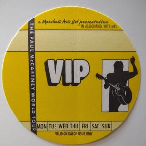 Paul McCartney Backstage Pass Fabric VIP 1989-1990 World Tour Yellow Beatles