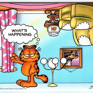 Garfield Katze Postkarte What ' s Happening Upside Jim Deliuss Comic Orange Tabby 1978 Einzigartiges Geschenk