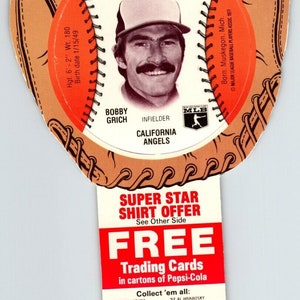 Carte à collectionner Pepsi-Cola Baseball 1977 Bobby Grich California Angels MLB découpée cadeau unique