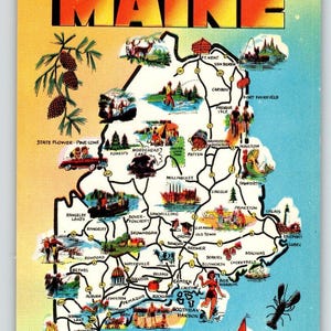 Carte postale de voeux du Maine, Chrome State, océan, homard, plage, bateaux, inutilisé, cadeau unique