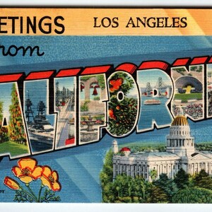 Carte postale en lin, grande lettre, Los Angeles, California, 1944 Tichnor