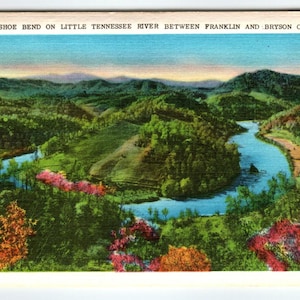Carte postale en lin Horseshoe Bend Little Tennessee River NC Franklin à Bryson City