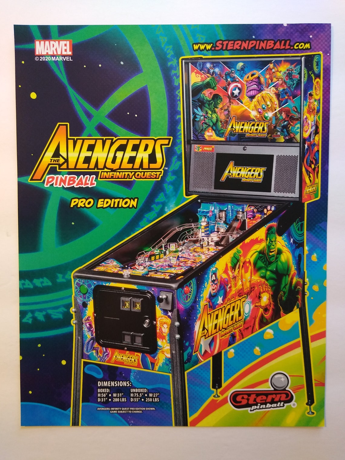 Avengers Infinity Quest Pro Edition Pinball FLYER Marvel Etsy