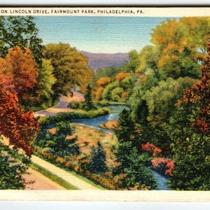 Lincoln Drive Fairmount Park Philadelphie Pennsylvanie Carte postale en lin 1941 Retro