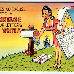 Frauen sagt, es gibt keine Entschuldigung für einen Mangel in Ihren Briefen Leinen Postkarte 1940s