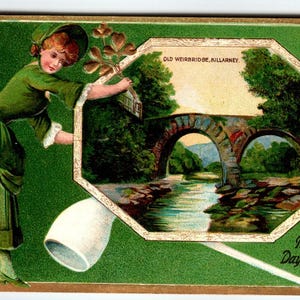Carte postale de la Saint-Patrick des années 1910 Old Weirbridge Killarney Irish Women Bridge